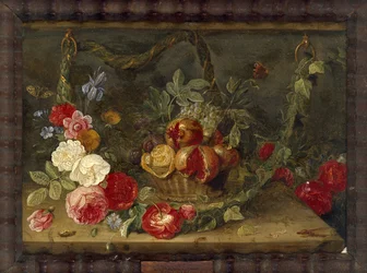 Composition de nature morte décorative avec un panier de fruits